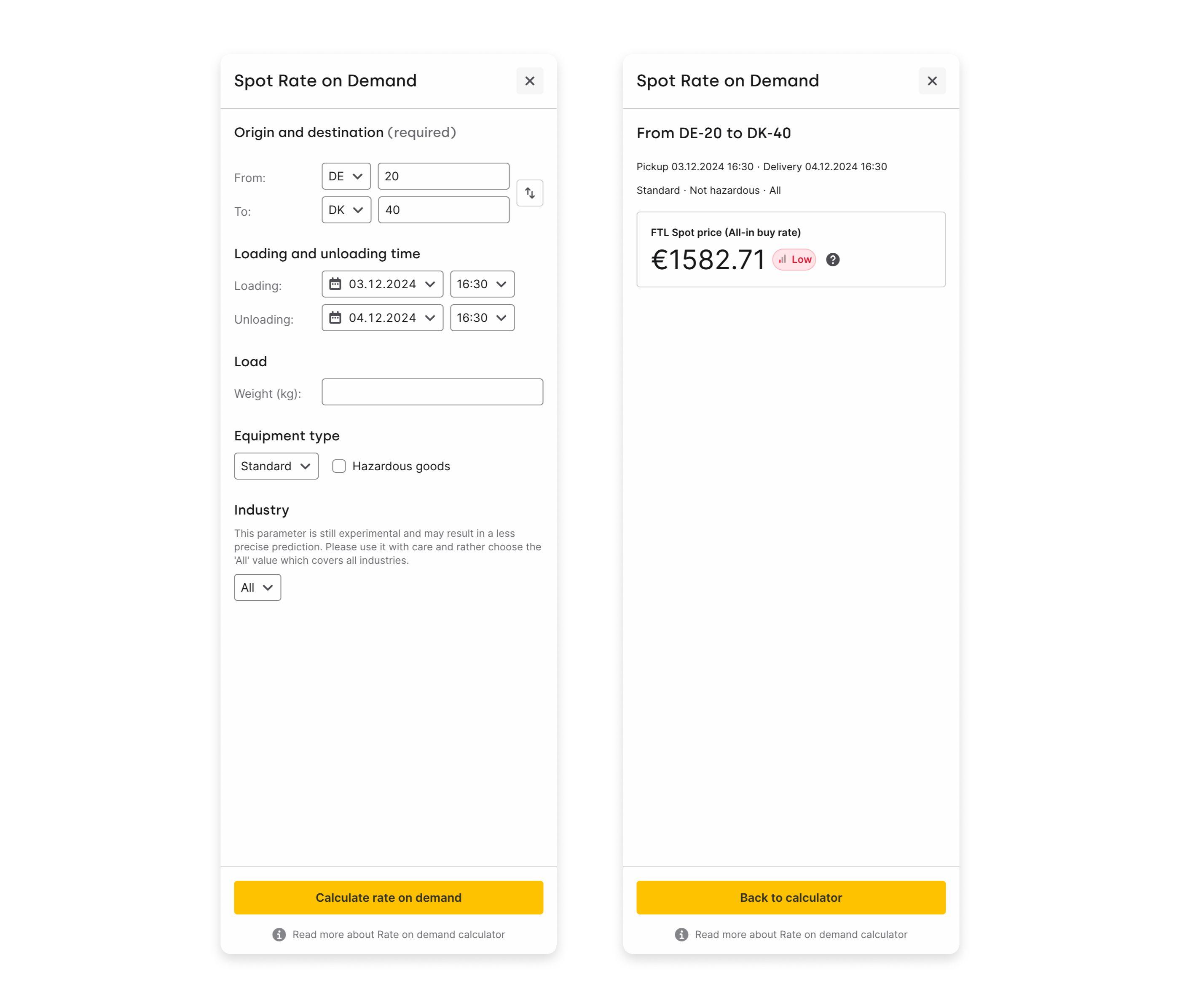 Rate on demand calculator